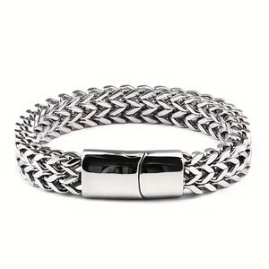Men’s Double Layer Silver Stainless Steel Bracelet!